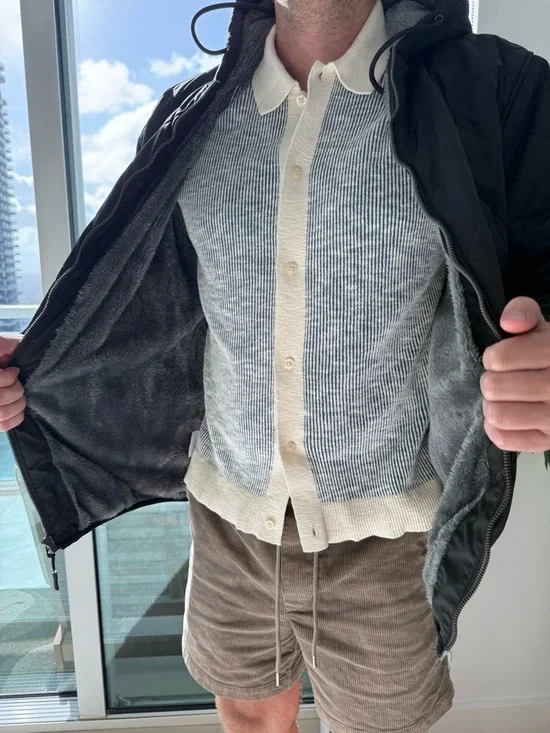 U.S. Polo Assn Quilted Jacket Men L Fleece Lined Hooded Coat Black Winter Casual - Picture 2 of 7